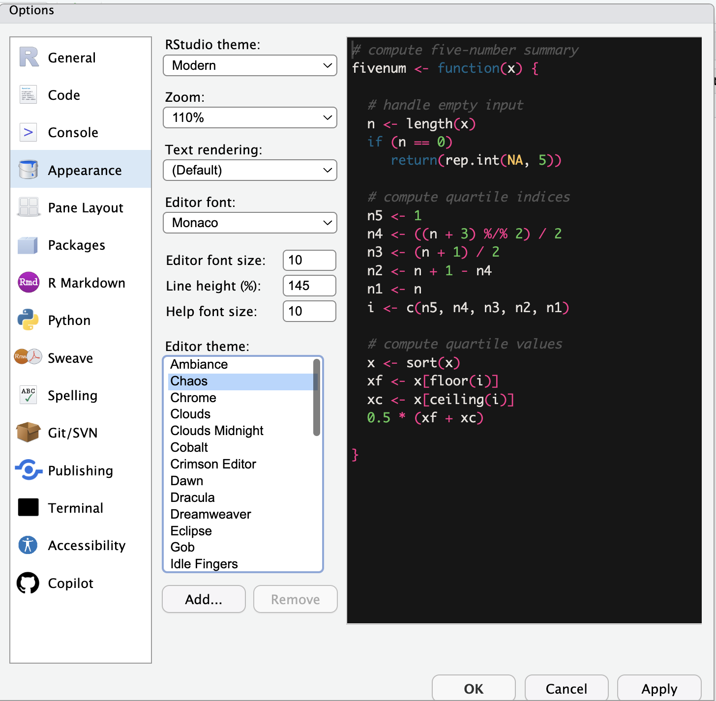 Changing the RStudio theme