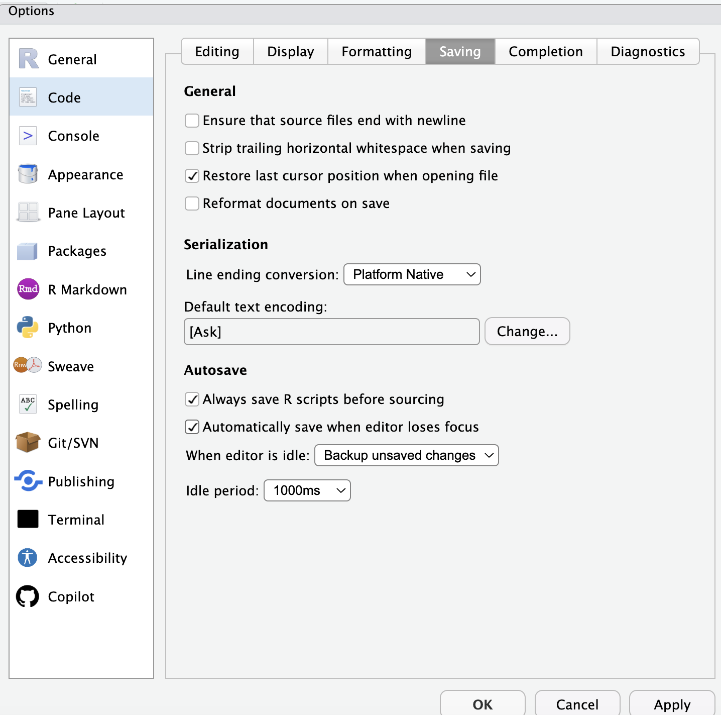 Change saving workspace settings